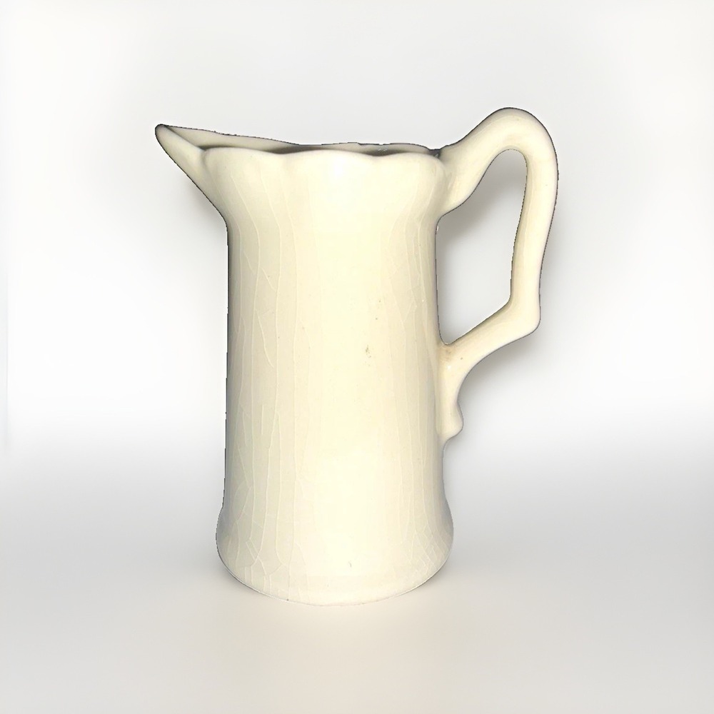 Ivory Ceramic Creamer Jug w/ Handle Decorative Glossy Finish READ
